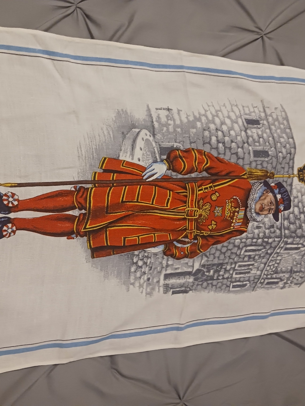 White Tea Towel with Red Beefeater Guard Illustration